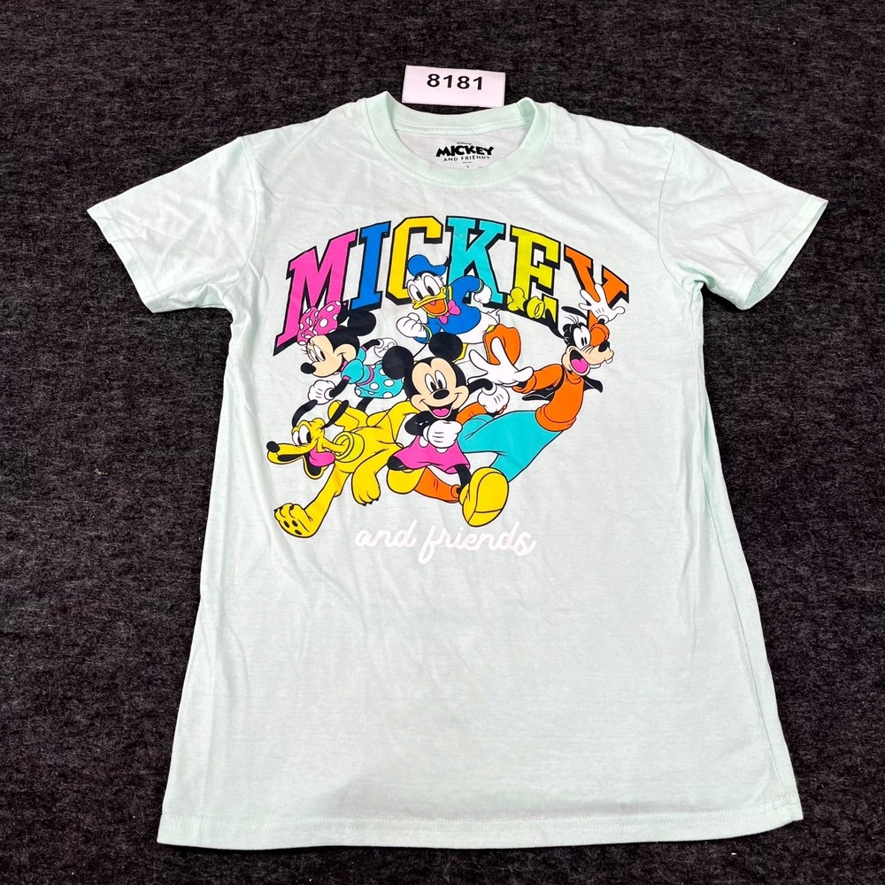 Disney T Shirt Mens Small Light Green Mickey And Friends Graphic Print Crew Neck